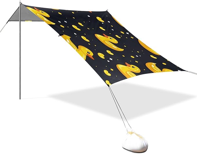 ALAZA Yellow Duck Heart Beach Tent Sun Shelter UPF50+ Protection Beach Shade Canopy w/ 4 Sandbags for Outdoor Camping Fishing Backyard Fun Picnic 10x9 ft
