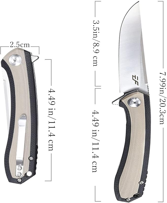 Eafengrow EF947 EDC D2 Folding Knife G10 Handle Ball Bearing Folder with Locking Liner EDC Flipper Knife with Pocket Camping Hiking Survival Outdoor tool(DESERT)