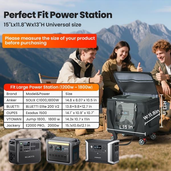 Power Station Carrying BagEasy to Carry360°Universal Wheels Waterproof&ampDustproof 15x13x12in Fit1200w-2000w Dabsson/BLUETTI/FOSSIBOT/VTOMAN/JackeryTravel Camping PartiesRV