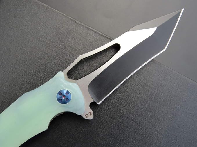 Eafengrow EF915 Folding Knife D2 Steel Blade with Black-Oxide Coating G10 Handle with Ball Bearing Safe Open Flipper KnifeLocking Liner and Pocketclip for Camping Work (Jade)