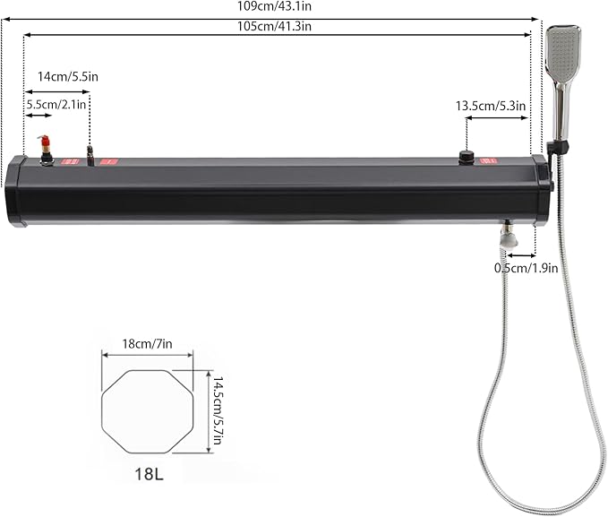 Roof Rack Mount Road Shower 18L Portable Camping Shower w/ 5.58ft Water Pipe &amp Shower Headt Outdoor Roof Rack Water Tank for Overlanding Water Store Outdoors Activities Compatible