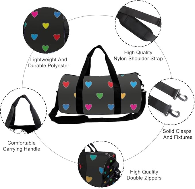 Vibrant Heart Packable Gym Bag With Shoe Compartment Oxford Tote Bags Adjustable Shoulder Strap Convertible Carry Backpack Gothic Duffle Bag For Volleyball Pilates Gym Gear For Women