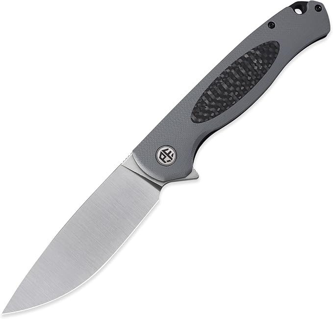 Petrified fish PFB03 Stamp Pocket Knife 3.58 D2 Satin Blade 4.79 oz G10 Handle Flipper Liner lock Folding Knife (Gray &amp Satin)