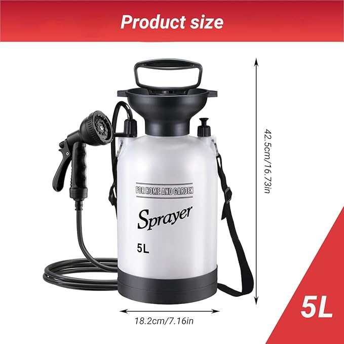 Portable Camping Shower 5L Portable Shower with 10 Modes Sprayer Head and 9.84ft Hose for Garden Picnic Hiking Beach Car CleaningCamping