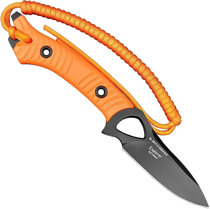 TONIFE Explorer Fixed Blade Knife with Sheath 8Cr14moV Multifunctional Survival Knife Blade with Fiberglass Reinforced Nylon Handle for Outdoor EDC Knife