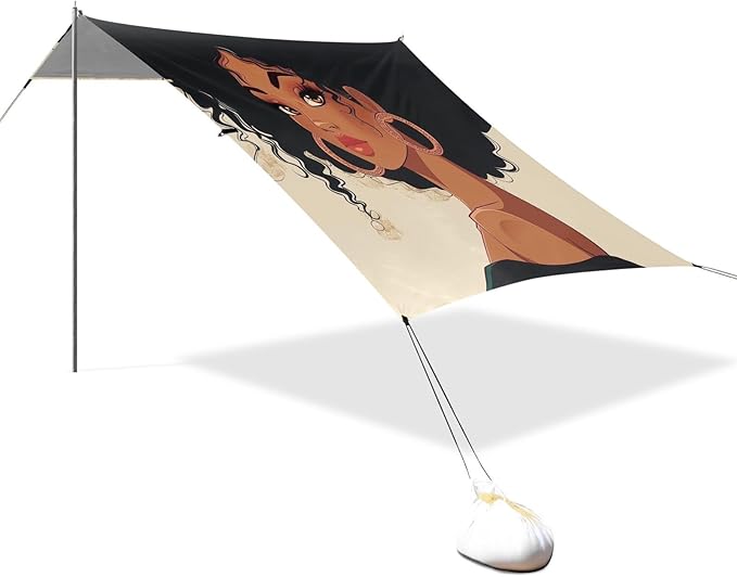ALAZA Beautiful Black Afro Woman with Earing Beach Tent Sun Shelter Portable Canopy Sunshade for Outdoor Camping Picnics Backyard Fun 10x9 ft