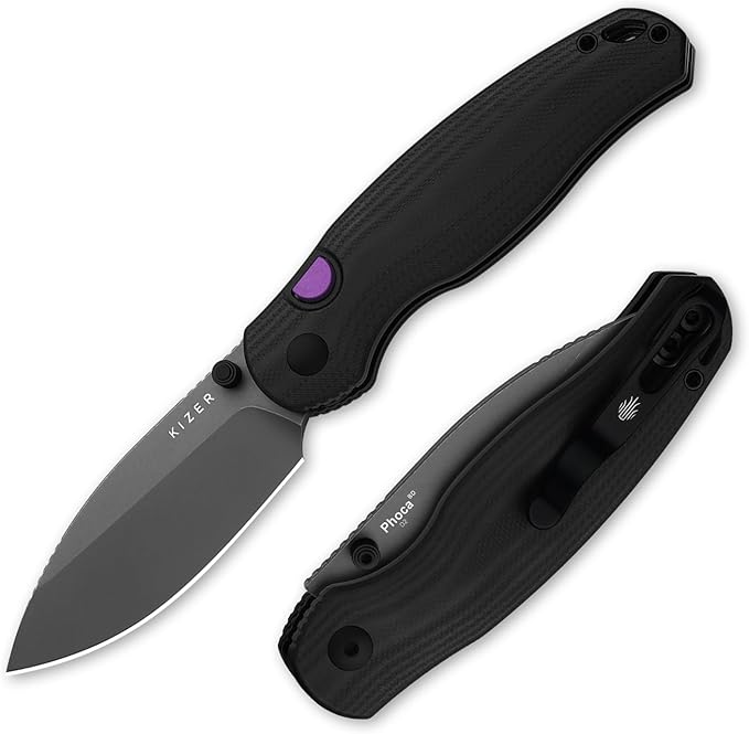 Kizer Phoca BD Pocket Knife 2.95 Drop Point D2 Blade Folding Knives with Black G10 Handle Thumb Stud EDC Knife for Men Women V3781BDM1