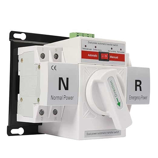 Dual Power Automatic Transfer Switch 63A 2P/4P 110V Generator Changeover Switch Tool Electronic Power Circuit Breaker Controller 50HZ/60HZ (2P/63A White)