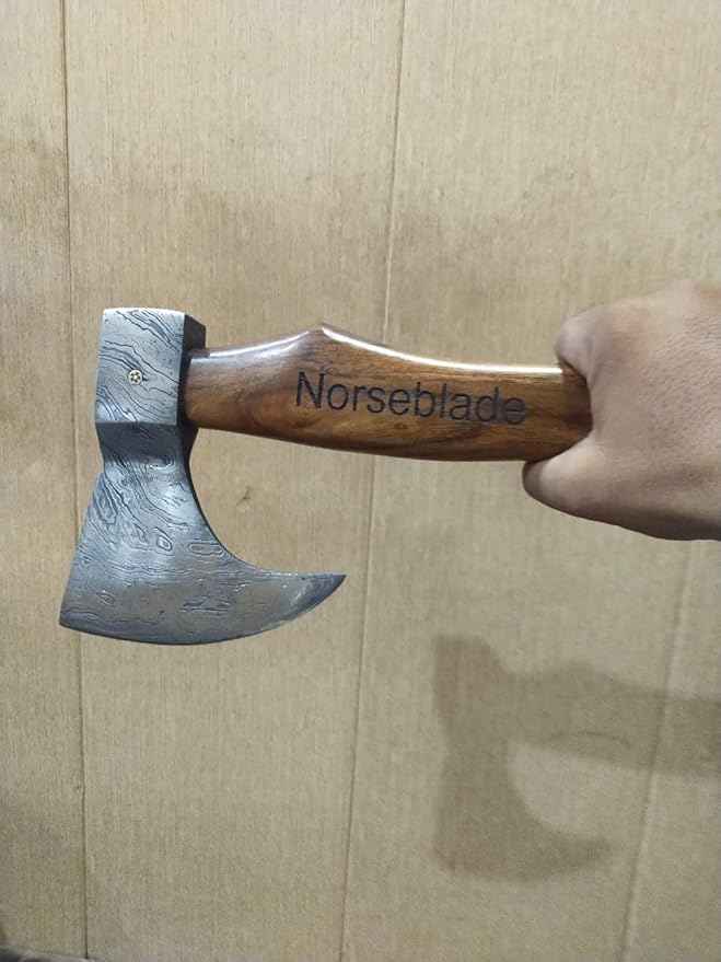 Norseblade | custom handmade Viking medieval Axe with Viking giftHand AxeViking Gifts for MenCamping TomahawkBeardedValhalla Axe with Leather Sheath demascuss