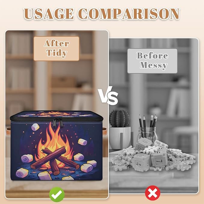 Camping Storage Basket for Bedroom Kitchen Bathroom Storage Bins with Zipper Lids Foldable Toy Cube Storage Organizer for Kid Teen Women Men