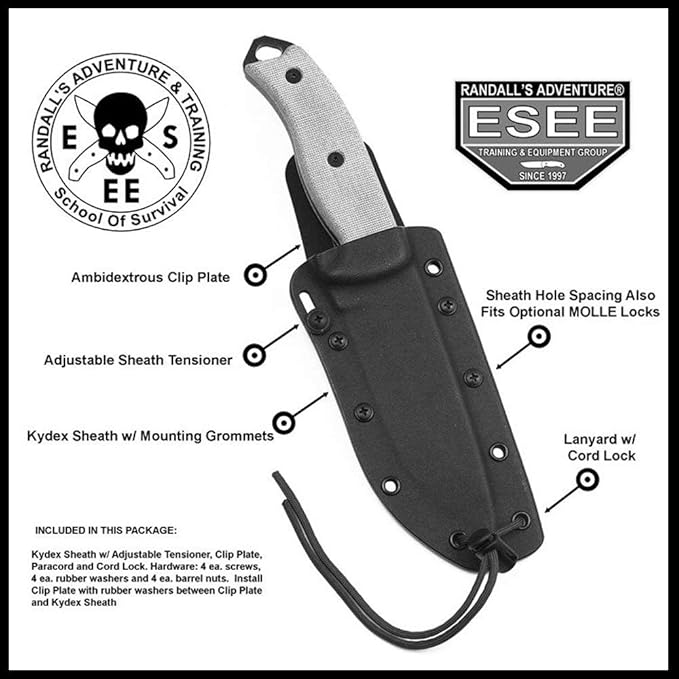 ESEE Authentic Model 5 Tactical Survival Fixed Blade Knife - Ambidextrous Kydex Sheath - SERE Team Designed (ESEE-5P-OD-E)