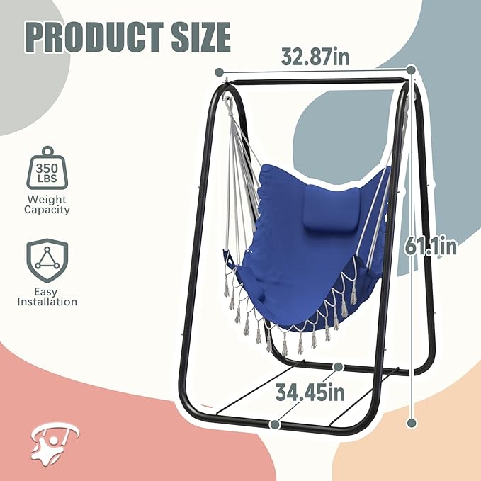 G TALECO GEAR Hammock Chair with StandHeavy-Duty and Rustproof Hanging Chair with StandHammock Swing Chair Standfor Indoor Outdoor Patio Yard Garden Porch (Blue)