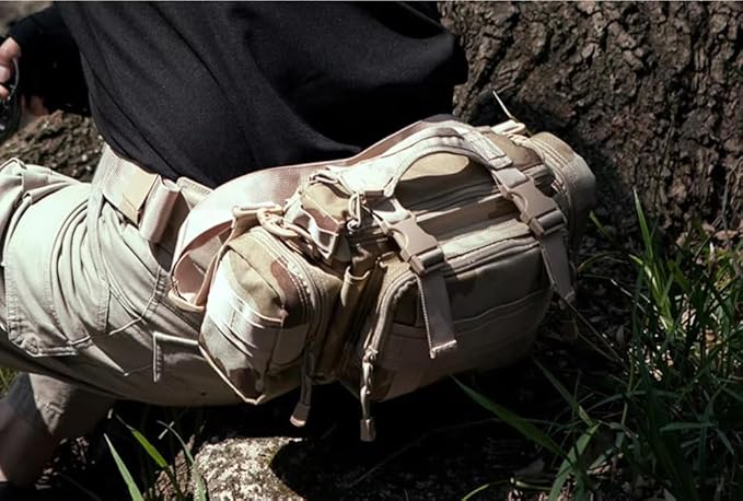 Multifunctional Outdoor Tactical Fanny Pack Waterproof 3P Duffel Waist Bag with Shoulder Strape MOLLE System Camera Bag Chest Pouch (Army Green)