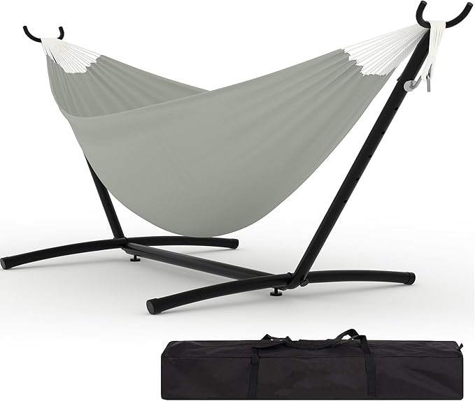 Double Hammocks with Stand for Outside Portable Space Saving Heavy-Duty Steel Stand for Indoor Outdoor Patio with Carrying Bag 450 lbs Capacity