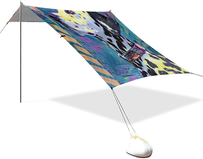 ALAZA Dalmatian Dog Beach Tent Sun Shelter UPF50+ Protection Beach Shade Canopy w/ 4 Sandbags for Outdoor Camping Fishing Backyard Fun Picnic 10x9 ft