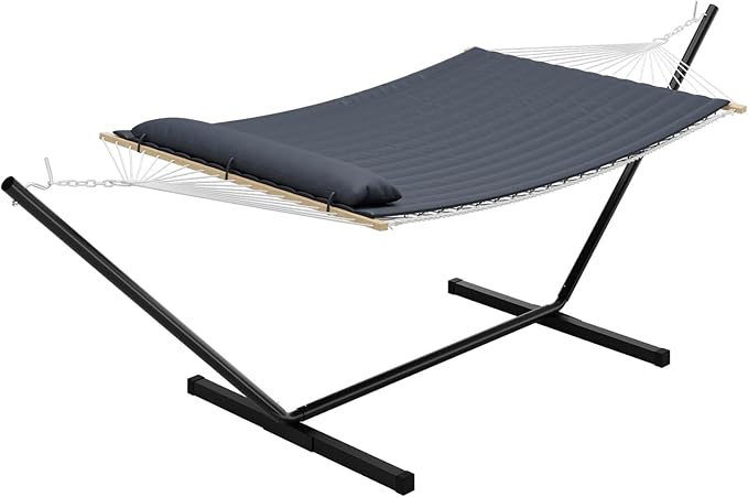 Double Hammock with Stand Curved-Bar Hammock 450LBS Capacity 2 Person Large Hammock Indoor and Outdoor Hammock Perfect for Backyard Patio Beach