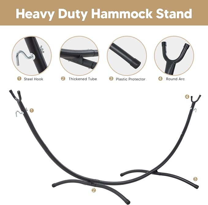 SUNCREAT 2 Person Hammock with Stand Heavy Duty Free Standing Hammock with Stand Included Coffee Stripes