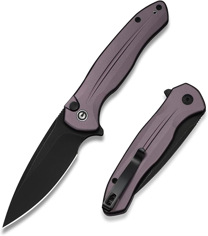 CIVIVI Kitefin EDC Pocket Knife 3.22“ 14C28N Drop Point Blade Folding Knife Aluminum Handle with Reversible Clip for Camping Hiking Hunting C24091-3 Purple