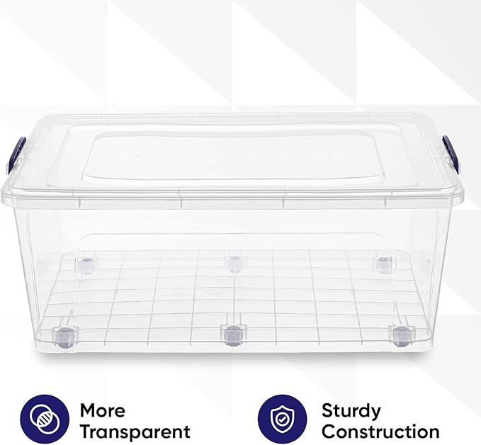 Superio Storage Bins with Lids Clear Plastic Containers for Organizing Stackable Totes BPA Free Odor Free Organizer Boxes for Home and Dorm (2 Pack 60 Quart)