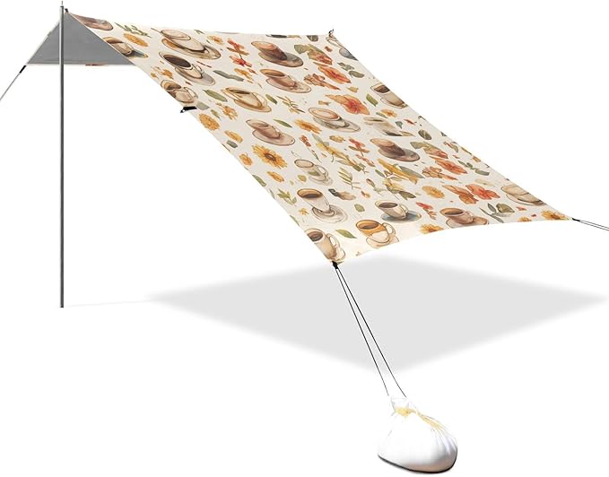 Coffee Vintage Beach Cabana UPF50+ Water-Resistant Portable Sun Shelter with Carrying Bag for Camping Picnics Backyard