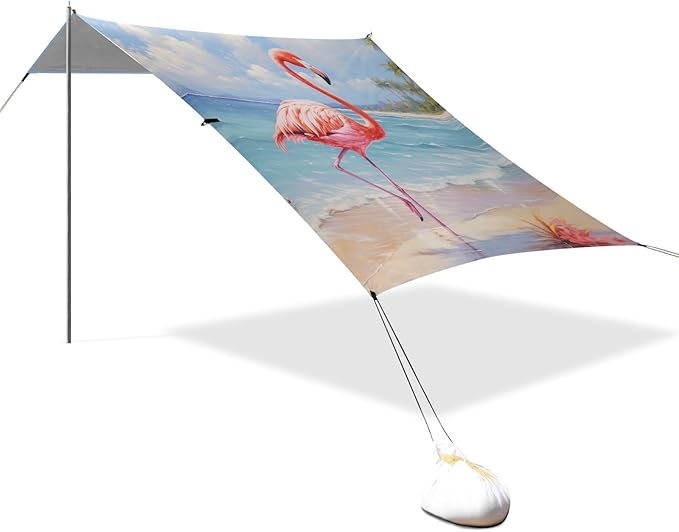 ALAZA Seascape Beach Pink Flamingo Beach Tent Sun Shelter Portable Canopy Sunshade for Outdoor Camping Picnics Backyard Fun 10x9 ft