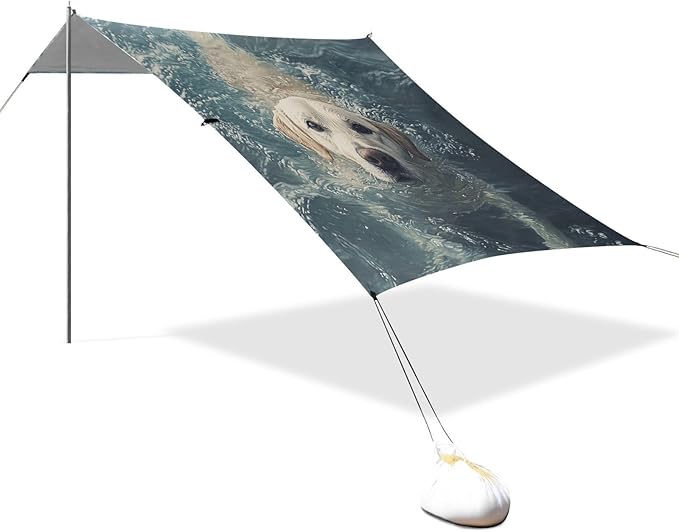 ALAZA Labrador Cute Dog Swims in The Sea Beach Tent Sun Shelter Portable Canopy Sunshade for Outdoor Camping Picnics Backyard Fun 10x9 ft