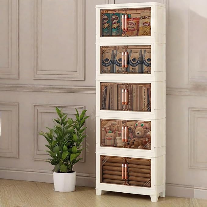 Storage Bins Stackable Folding Plastic Storage Containers with Clear Lids Multi Layer Organizer for Home Dorm Office Closet Bedroom Living Room