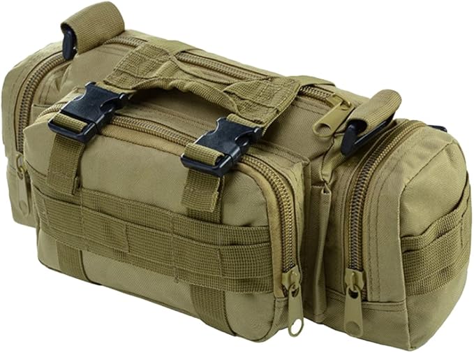 Tactical Fanny Pack Mens Molle EDC Convertible Pouch Waist Shoulder Sling Belt Crossbady Bag Pack with Top Handle (Black)