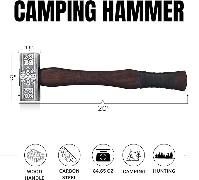 2pcs Ultimate Handmade Viking Axe &amp Hammer Set Viking Collectibles Viking Battle Axe with Handmade Leather Sheath and Hand Forged Viking Hammer Viking Bearded Axe with Viking Hammer Gift for M