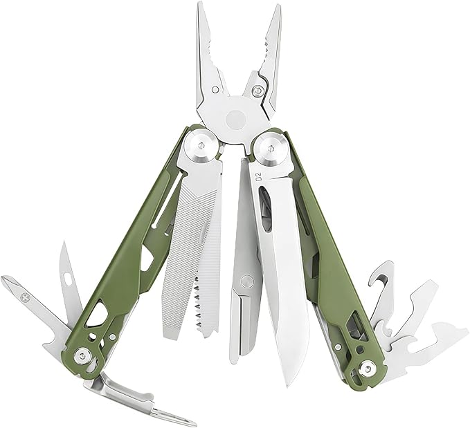Multitools 19-in-1 Full-Size Lightweight EDC Multi-Purpose Pliers Nylon Bag Folding Knife Tactical Gear Tools Men Gift Ideas Equipment for Emergencies Hiking and Outdoor Camping (Green)