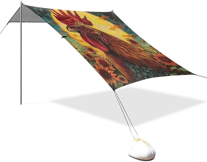 ALAZA Rooster Sun Sunflower Beach Tent Sun Shelter Portable Canopy Sunshade for Outdoor Camping Picnics Backyard Fun 10x9 ft