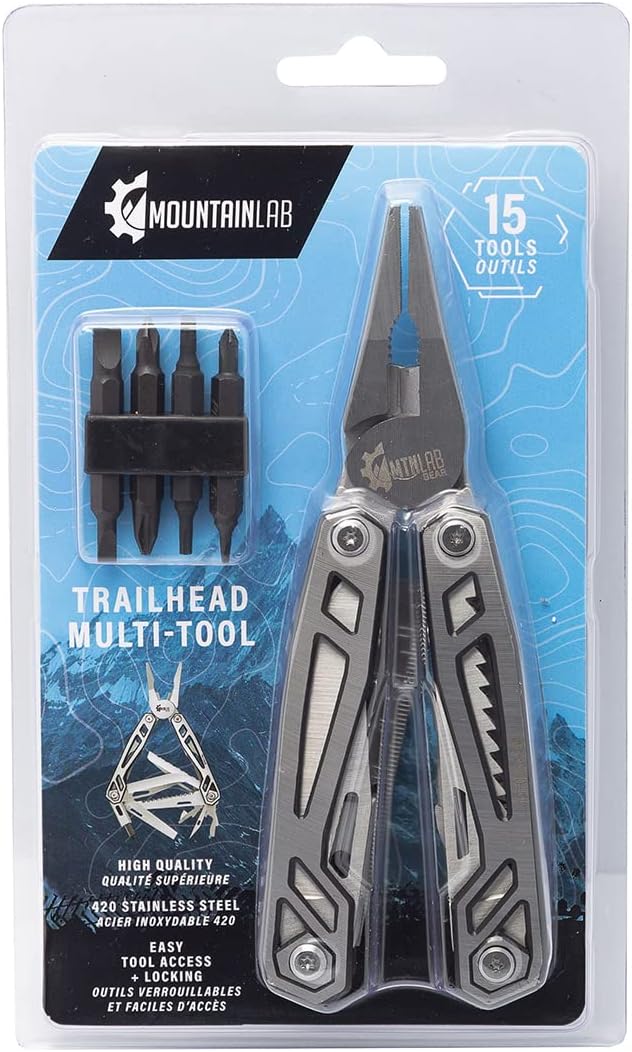 Mountain Lab Trailhead Multi-Tool 15-in-1 Stainless Steel Multitool Locking Lightweight Easy Use Pliers Nylon Carry Case for Gifts Men Outdoor Survival Hiking Camping