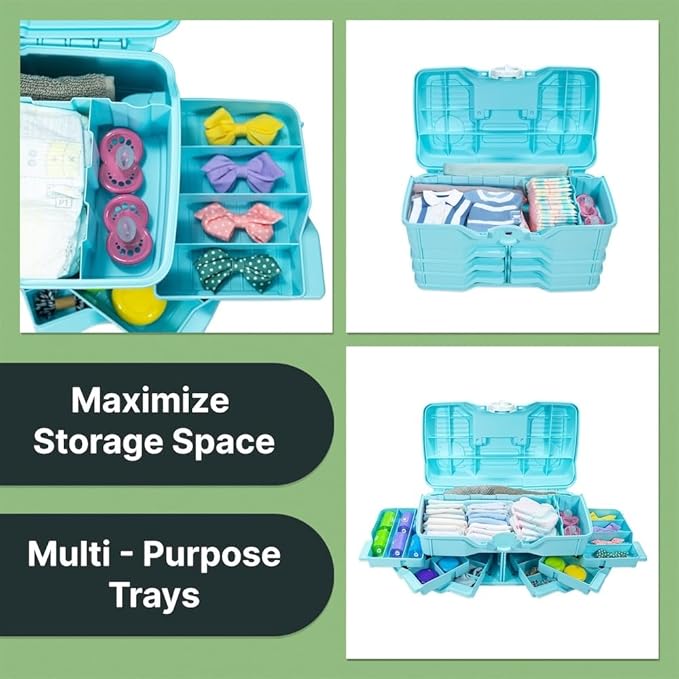 Best Kept | Portable Carrying Case | First Time Mom Essentials | Plastic | Baby Clothes Organizer | Portable Storage Box | Baby Shower For Boy | Baby Blue