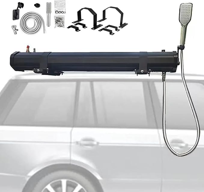 Pressurized Water Tank Road Camping Shower Roof Rack Mount Road Shower with Water Pipe &amp Shower Head Outdoor Activities Water Supply for SUV Sedans RV Trucks 20L