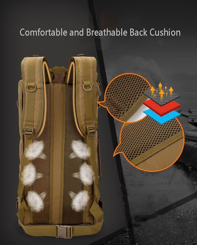 Military Tactical Backpack 55L Extra Large Waterproof Outdoor Hiking Backpack Men's Camping Backpack Hiking Duffel Bag for Hunting Hiking Fishing Climbing Travel Deserts (Color : B)