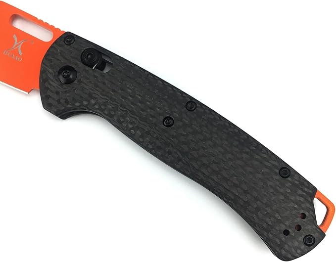 HUAAO Manual Open Folding Knife with 3.43’’ Orange D2 Blade Black Carbon Fiber Handle EDC Pocket Knife with Clip for Camping Hunting