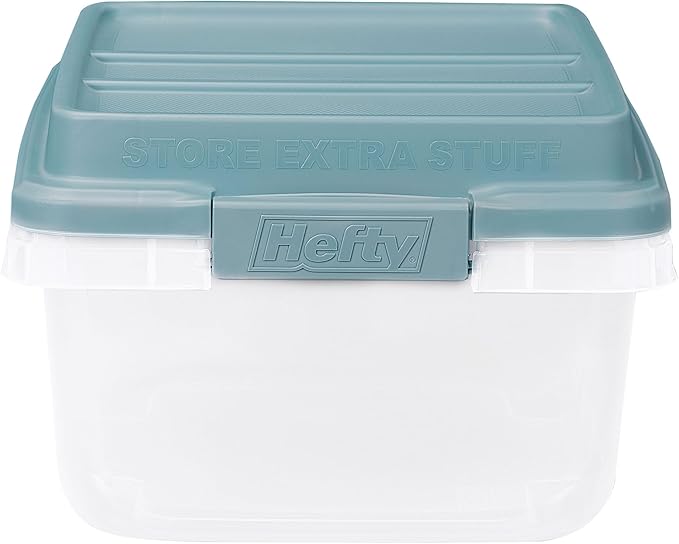 Hefty 18 Quart Hi-Rise Storage Bin with Lid Stackable Plastic Container for Home Office and Classroom Organization 8 Pack Smoke Blue