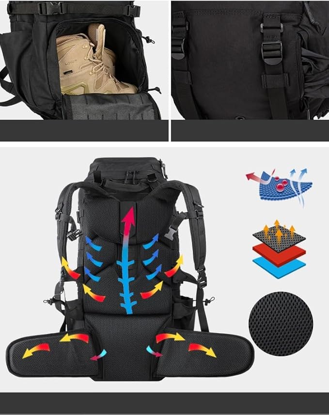Tactical Backpack Military Molle Hiking 56-75L camping mountaineering hiking hiking tactical khaki