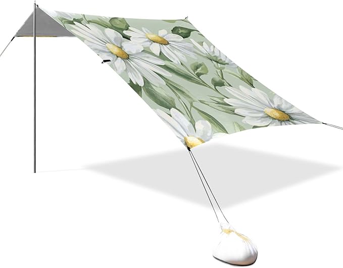 ALAZA Daisy Flower on Green Beach Tent Sun Shelter Portable Canopy Sunshade for Outdoor Camping Picnics Backyard Fun 10x9 ft