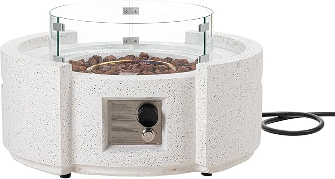 HOMPUS Round Fire Pit Table Outdoor Propane Fire Pit Table w Free Lava Rocks &amp Rain Cover Terrazzo Colorful Fire Pit Table w Wind Guard for Patio Outside