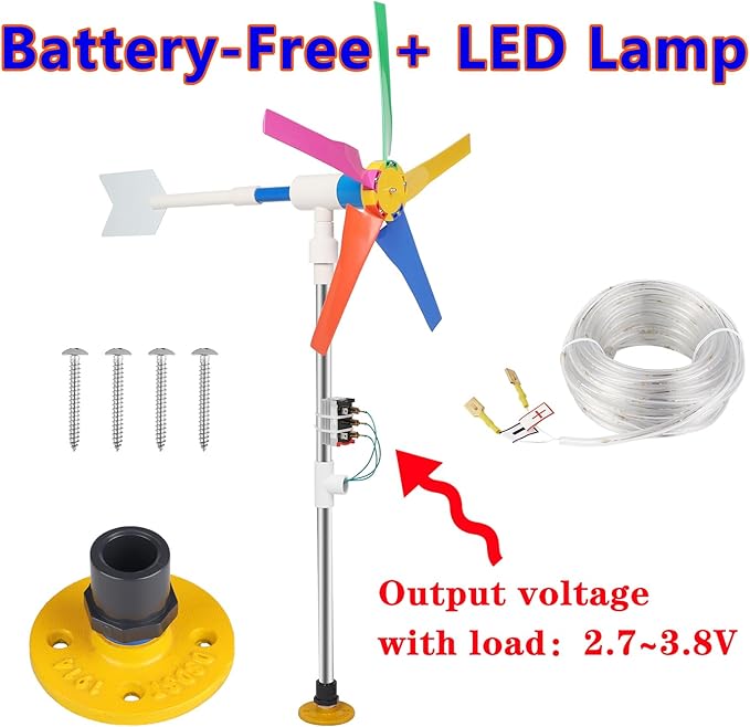 DIY Small Wind Turbine Generator Kit and Light Strip for Backyard Decoration Free Energy Generator Garden Decor 18 Inches Diameter