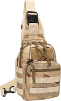 Tactical Crossbody Military Sling Bag Waterproof Oxford Shoulder Bag MOLLE Chest Bag Assault Back Pack One Strap Backpack for Outdoor Camp Hiking Cycling Running Desert Camo