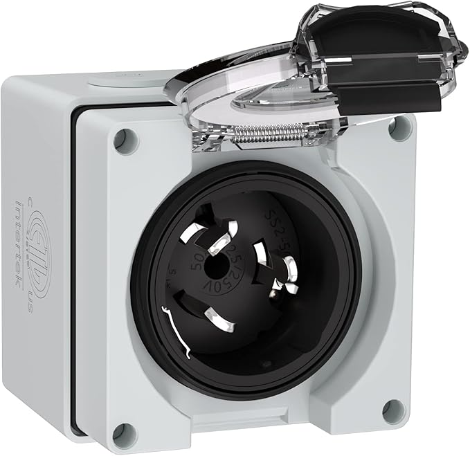 50Amp Power Inlet BoxNEMA SS2-50P 125/250Volt 12500W Inlet Generator Plug Outdoor dustproof and Weatherproof for Electric Vehicles generators Welding Machines etc.ETL Listed.