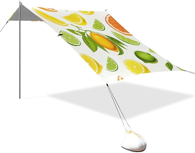 Beach Canopy with Windproof Ropes &amp Sandbags Beach Tent Sun Shade Sun Shelter for Camping Trips Fishing Backyard Fun or Picnics Fruit