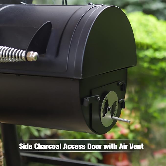 MFSTUDIO Heavy Duty Charcoal Wood Offset Outdoor Smoker Grill Extra Large Charcoal Grill with Smoker Combo for BBQ Grilling 941 SQ.IN.