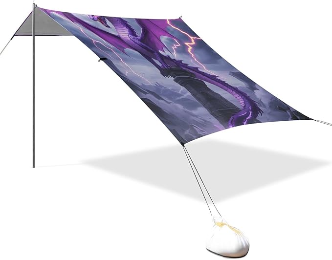 ALAZA Purple Dragon Lightning Beach Tent Sun Shelter Portable Canopy Sunshade for Outdoor Camping Picnics Backyard Fun 10x9 ft