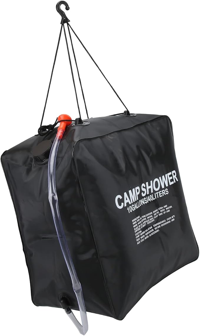 40L Solar Shower Bag Portable Water Bag with Solar Heated System Energy Efficient Outdoor Camping Shower for Hiking Beach and Travel Includes Shower Pipe and Rope