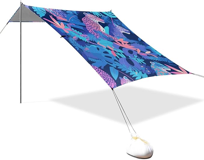 Aesthetic Unique Beauty Leopard Purple Blue Beach Tent &amp Canopy UPF50+ Protection Easy Setup Shade Sun Shelter Includes Sand Shovel Sandbags Stability Poles for Camping Picnics Backyard &amp