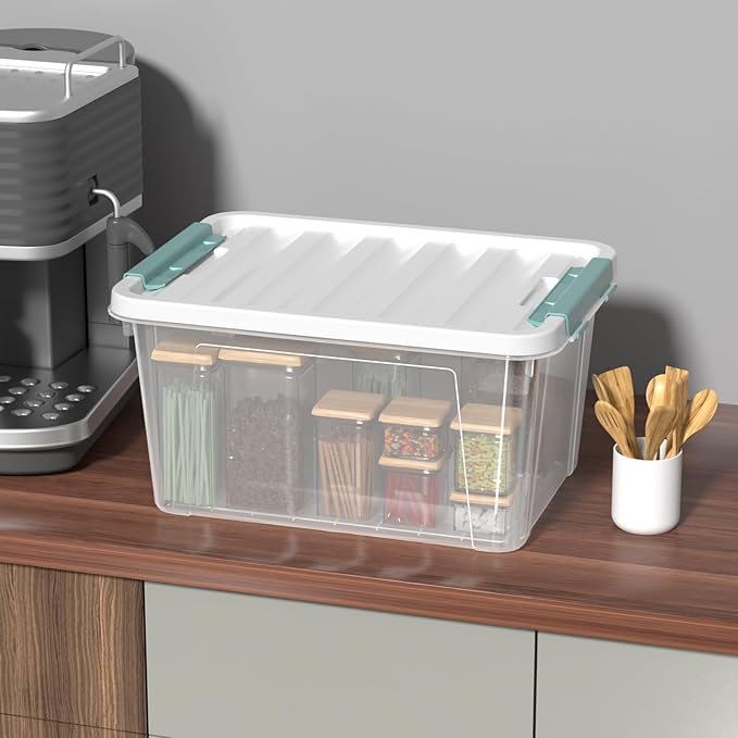 20 Quart Clear Storage Box Set of 6 Plastic Latching Bins with Lids