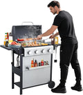 4-Burner Propane Gas BBQ Grill 34200BTU Stainless Steel Barbecue Grill With Wire Enamel Cooking Grids Foldable Side Table for Outdoor Camping (Style11: 4 Burner)